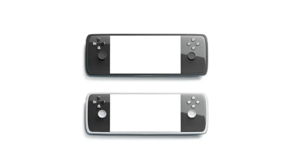 Representação ilustrativa de consoles portáteis com telas em branco