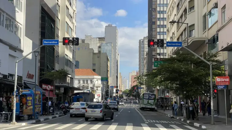Qual o melhor shopping de Campinas? Compare seis opções para sua visita Rua de Campinas com lojas, carros e pedestres em fotografia de 2022